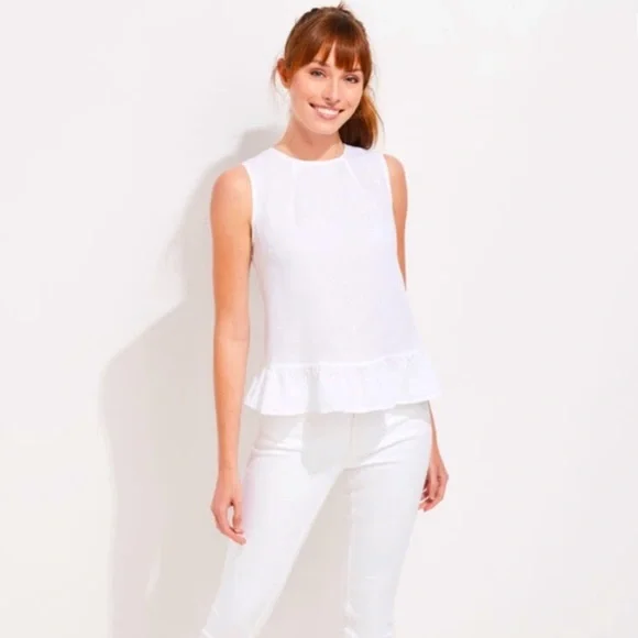 NWT Vineyard Vines Linen Ruffle Tank Blouse S - Picture 2 of 13